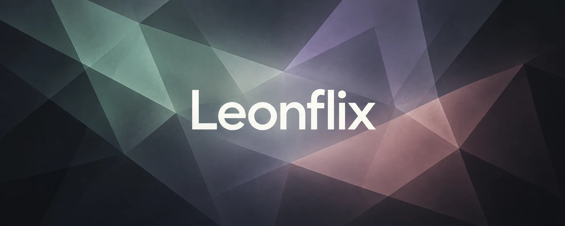 Leonflix in white over muted green, lavender and rose geometric planes